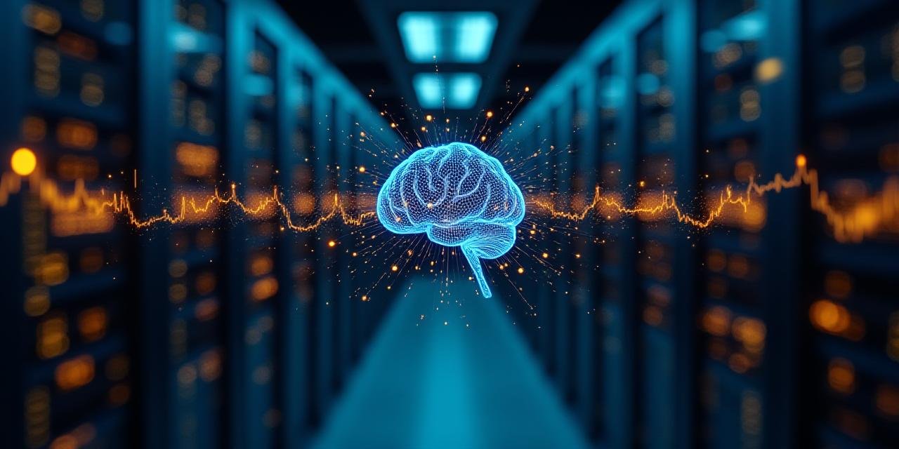 Abstract visualization of Artificial Intelligence and financial data streams